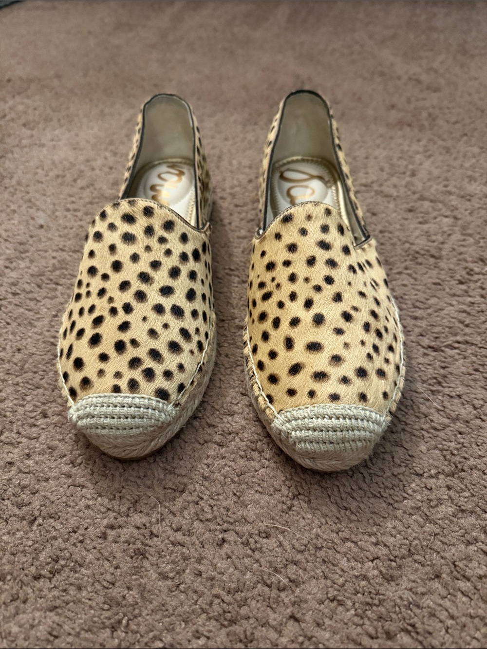 Sam Edelman Leopard Print Espadrille Slip-Ons in Tan and Black